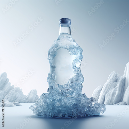 Glass bottle with drinking water, pure, mountain, mineral water on a white background, copy space