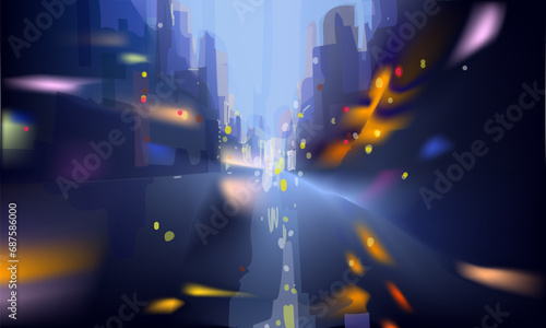 Blurred gradient abstract city street vector illustration background design. Colorful, hand drawn.