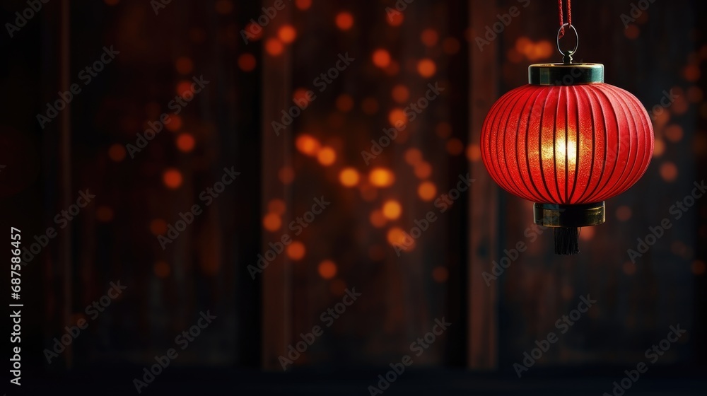 Chinese New Year, Decorative Chinese lantern and sakura blossoms background with copy space Chinese New Year, Decorative Chinese lantern and sakura blossoms background with copy space