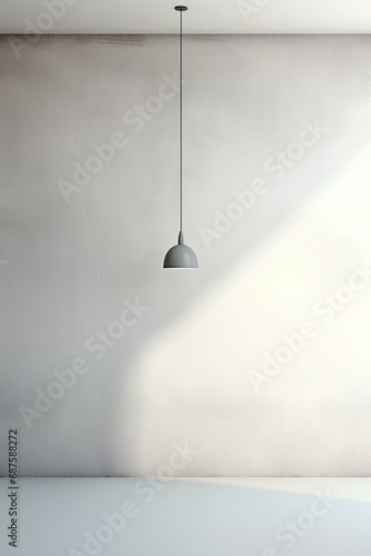 Empty white concrete wall with light ceiling lamp, vector design. generative AI