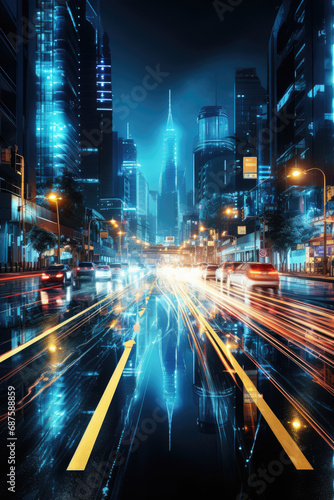 Abstract background of modern futuristic technological street of night city