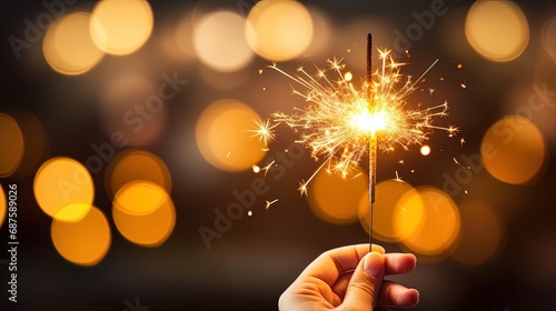 Close up of a hand holding a sparkler, ai generative