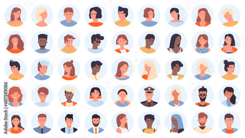 Avatars of people with different occupations set vector illustration. Cartoon isolated collection of circles for user profile with happy portraits of male and female, young and old characters