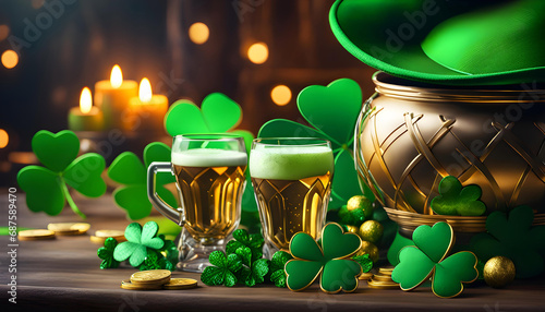 St. Patrick's Day celebration, Irish Pride Day, symbols and objects of St. Patrick's Day holiday.