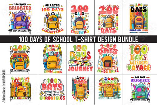 100 days of school t-shirt design bundle