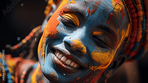 Mujer africana con la cara pintada de colores