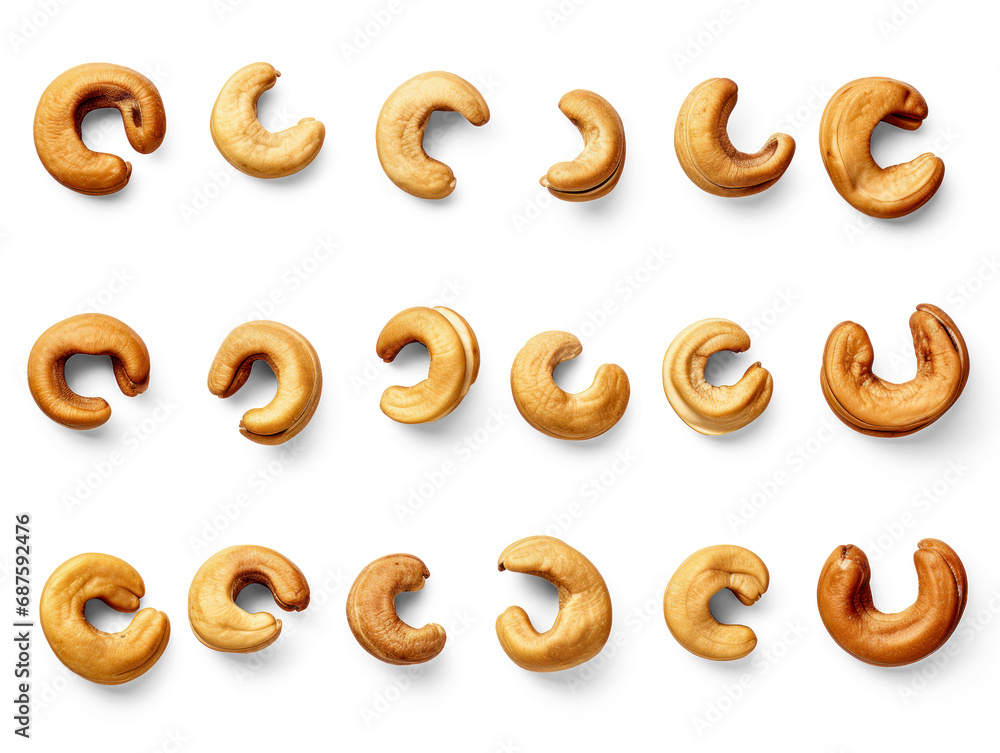Viewed from Above, a Selection Of Roasted Cashew Nuts, Party Food Snacks. Isolated Against A Transparent Background. PNG Viewed from Above, a Selection Of Roasted Cashew Nuts, Party Food Snacks. Isolated Against A Transparent Background. PNG