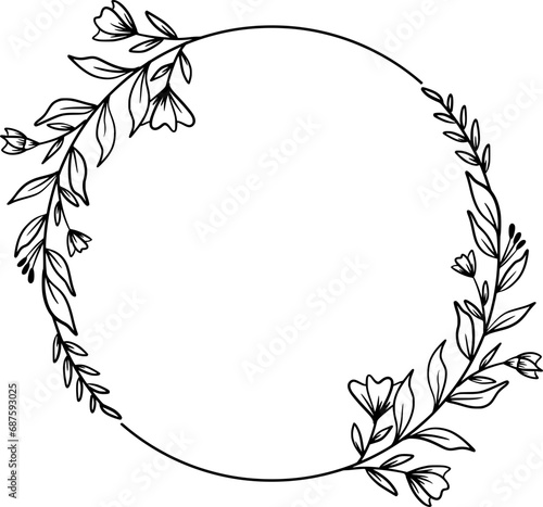 Hand drawn botanical circle frame