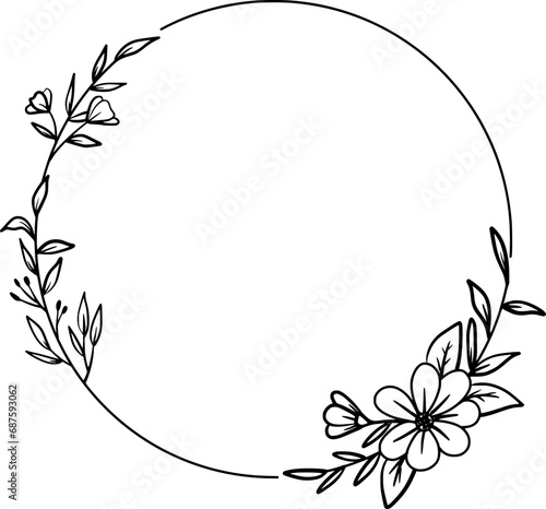 Hand drawn botanical circle frame