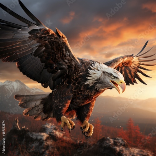 King in the Sky Realistic Eagle Open Wings Generative AI