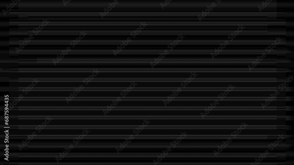 Lines texture. Glitch overlay. Distortion noise. Gray stripes analog TV screen stripes pattern on dark black abstract illustration free space background.