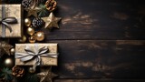 Festive Christmas decorations on wooden background