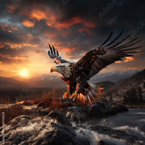 Open Wings Majesty Bald Eagle Composite Flight Generative AI