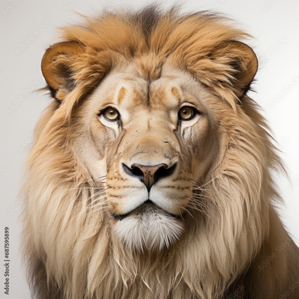 Powerful Brown Mane Realistic Lion Isolated Generative AI