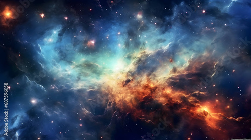 Deep blue space background filled with nebulae and myriads of stars Ai