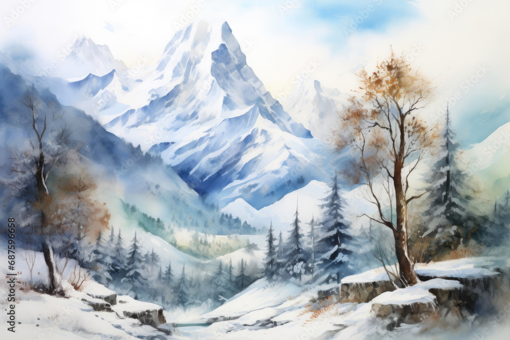 Frozen Wilderness in Watercolor Hues