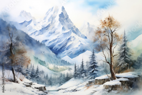 Frozen Wilderness in Watercolor Hues