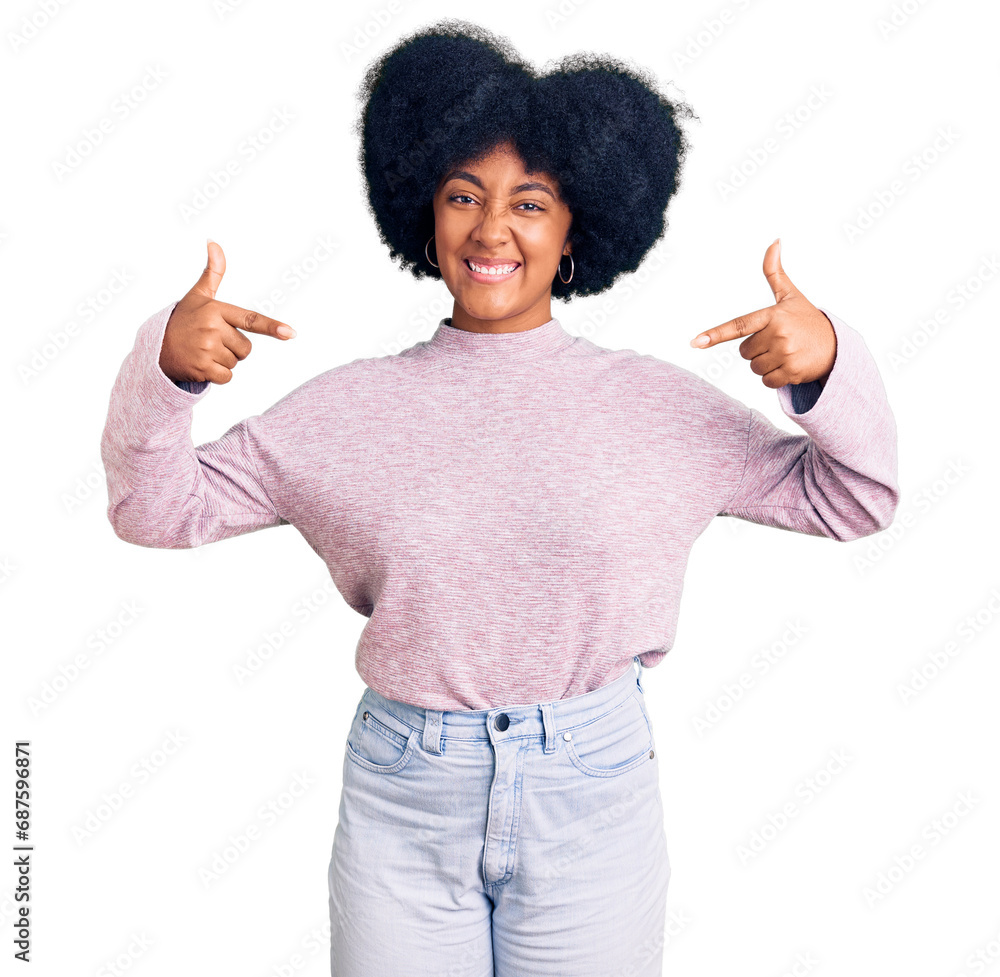 Young african american girl wearing casual clothes looking confident with smile on face, pointing oneself with fingers proud and happy. Young african american girl wearing casual clothes looking confident with smile on face, pointing oneself with fingers proud and happy.