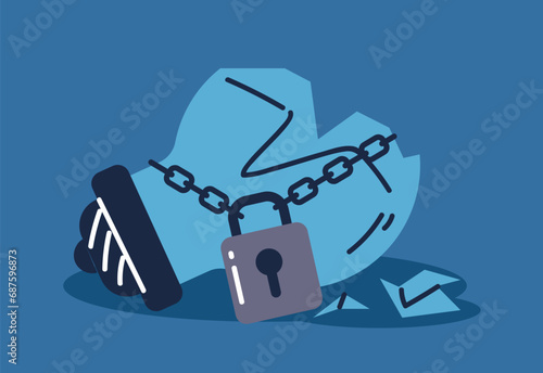 Locked idea intellectual property copyright trademark law concept. Vector flat graphic design illustration