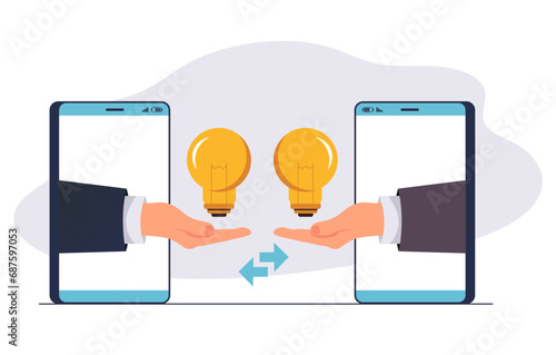 Exchange idea online business start up concept. Vector flat graphic design illustration
