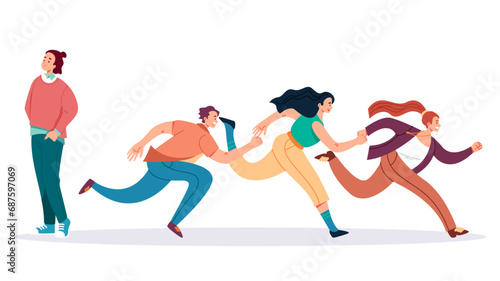 People giving up race competition career success concept. Vector flat graphic design illustration