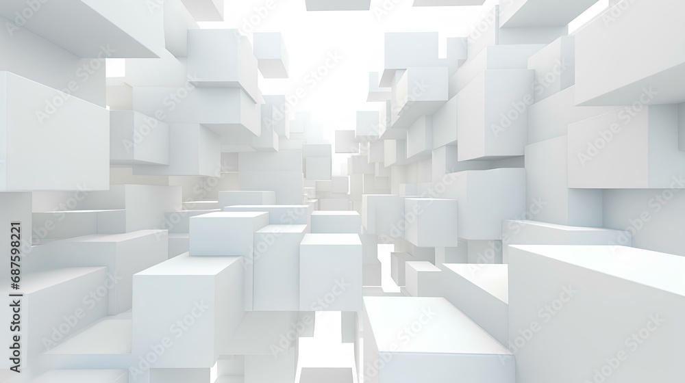 white and grey abstract rectangles perspective background. wallpaper, banner. generative AI - obrazy, fototapety, plakaty 