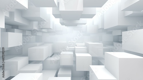 white and grey abstract rectangles perspective background. wallpaper, banner. generative AI photo