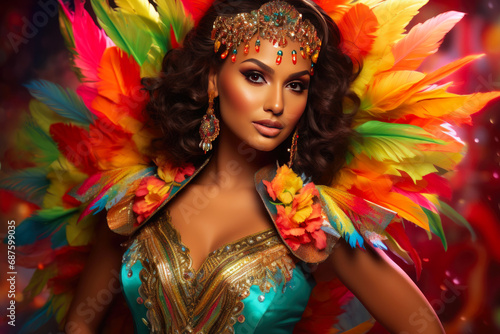 Exotic Latin Woman Celebrating Carnival