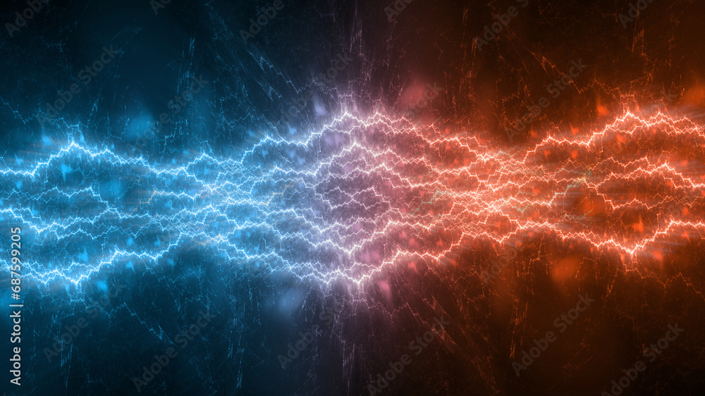 Fire and ice fractal lightning background, electrical abstract