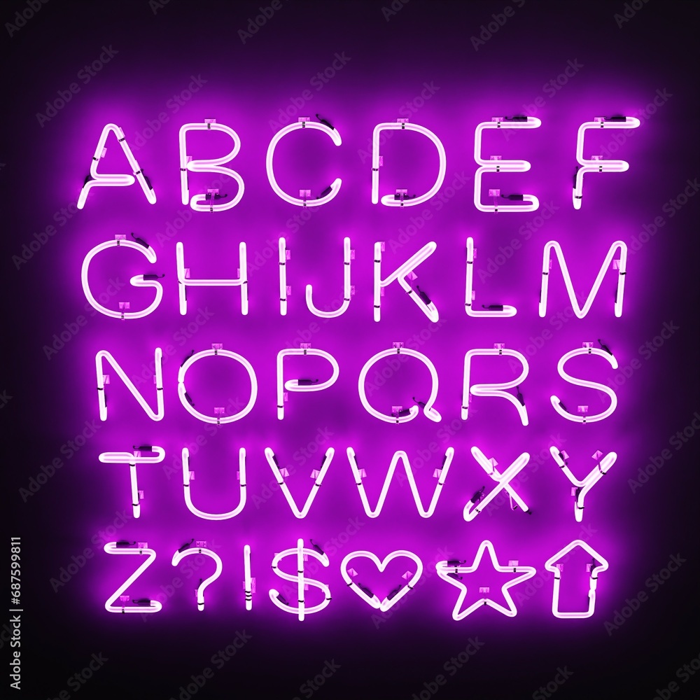 Realistic 3D Render of Neon Alphabet Realistic 3D Render of Neon Alphabet