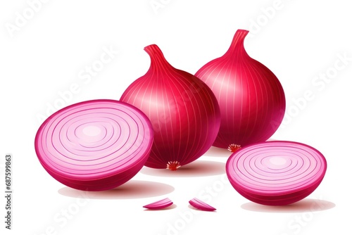 Red onion slices icon on white background