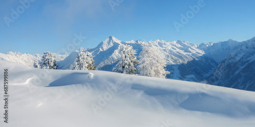 Panorama Winter mit viel Neuschnee im Zillertal in Tirol photo