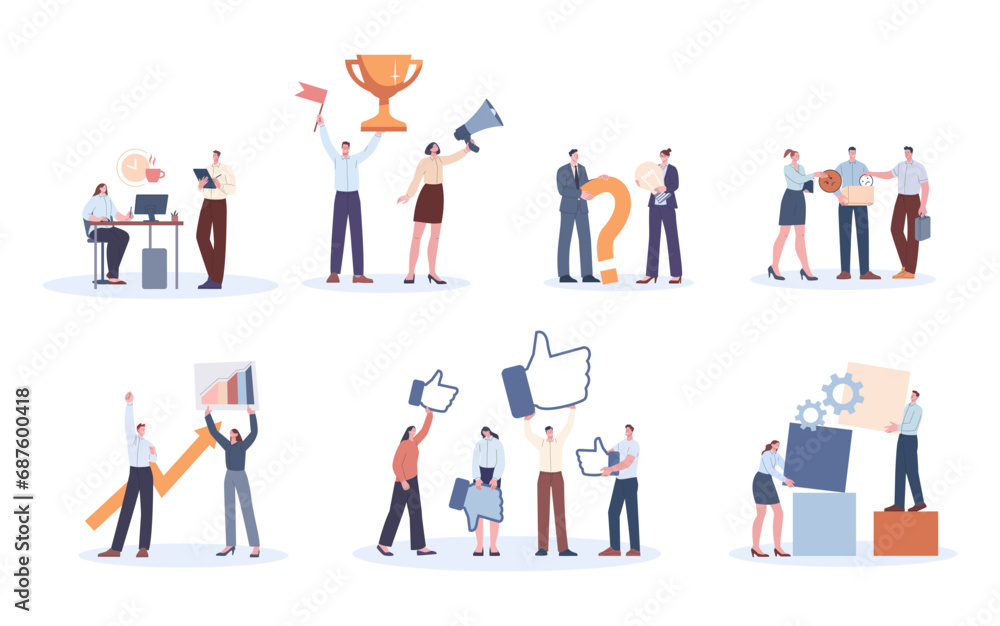 Corporate culture and relationships at work. Business ethics scenes, cartoon employee polite and mannerly. Company management kicky vector concept