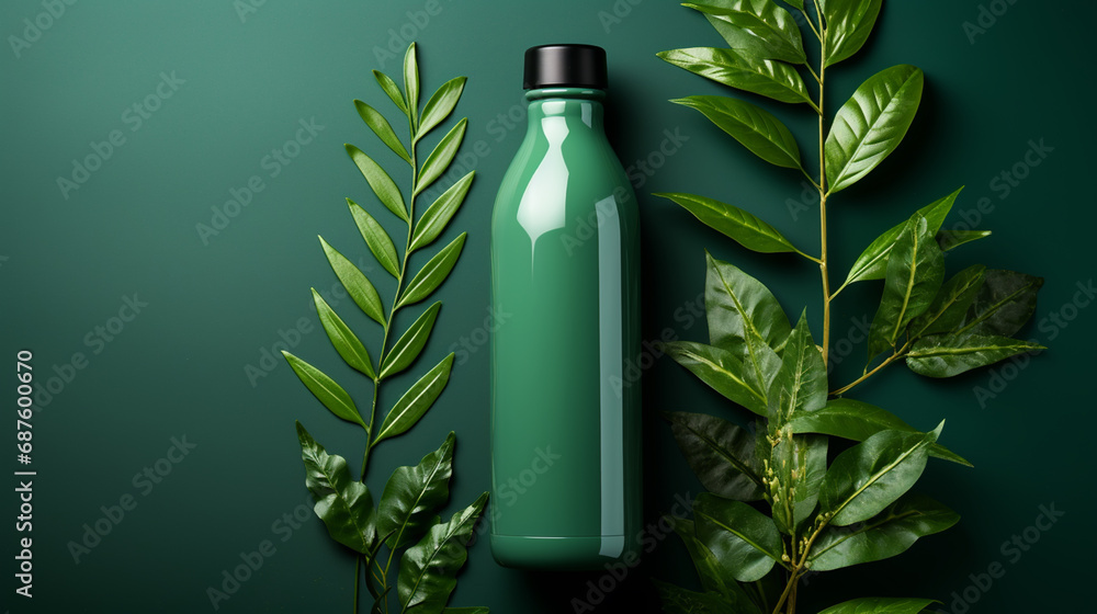 Cream jar, moisturizing lotion, shampoo or other cosmetic product in white blank bottle green background. Top view. Vegan eco friendly. Cream jar, moisturizing lotion, shampoo or other cosmetic product in white blank bottle green background. Top view. Vegan eco friendly.