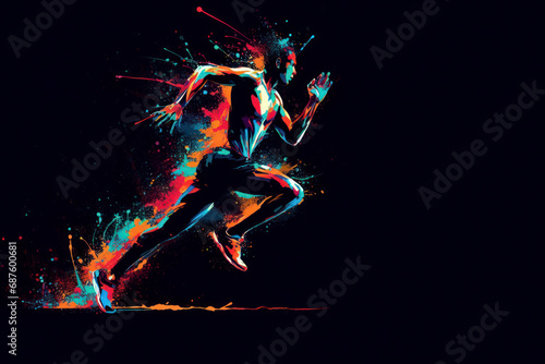 runner abstract illustration colorful splash contrast sharp on black background. ai generative © Igor