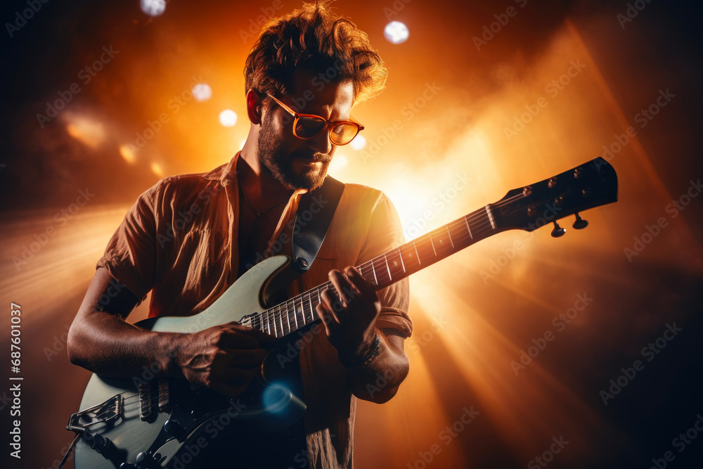 Obraz premium Musical Passion: Stage-Lit Guitarist at Live Show