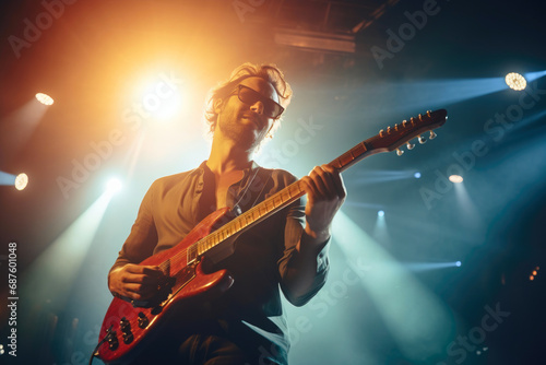 Stage Brilliance: Guitarist's Vibrant Performance Glow © Andrii 