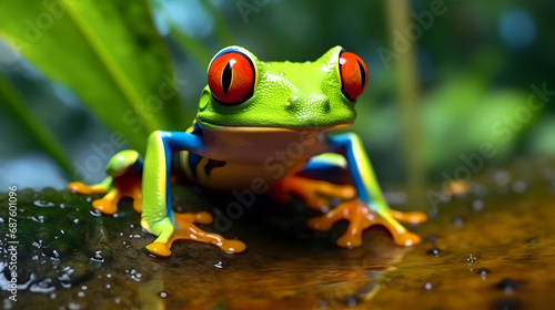 Red-eyed Tree Frog, Agalychnis callidryas, animal with big red eyes, in the nature habitat, Costa Rica. Frog in the nature,Generative Ai © photo