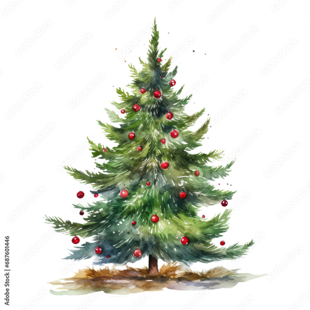 Christmas Tree Watercolor Illustration