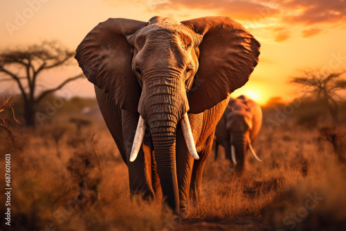 Majestic Elephants on the Twilight Plain © Andrii 