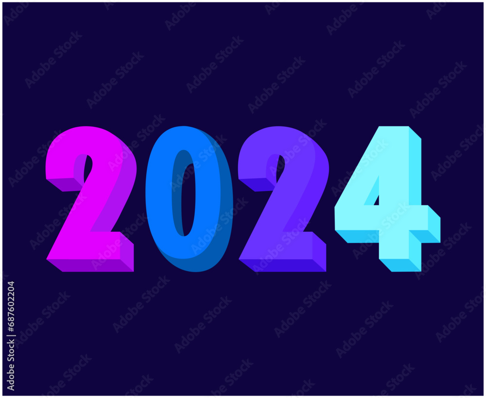Happy New Year 2024 Abstract Multicolor Graphic Design Vector Logo Symbol Illustration With Blue Background