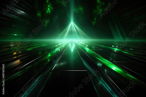 Ethereal Glowing Green Lines in Abstract Darkness