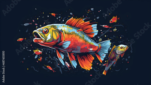 Vector of bass fish catching the fishing lure,Generative Ai