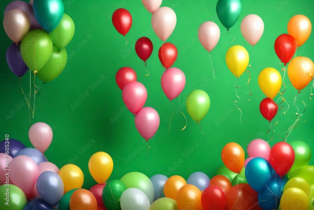 Bunch of bright balloons and space for text against green background Bunch of bright balloons and space for text against green background