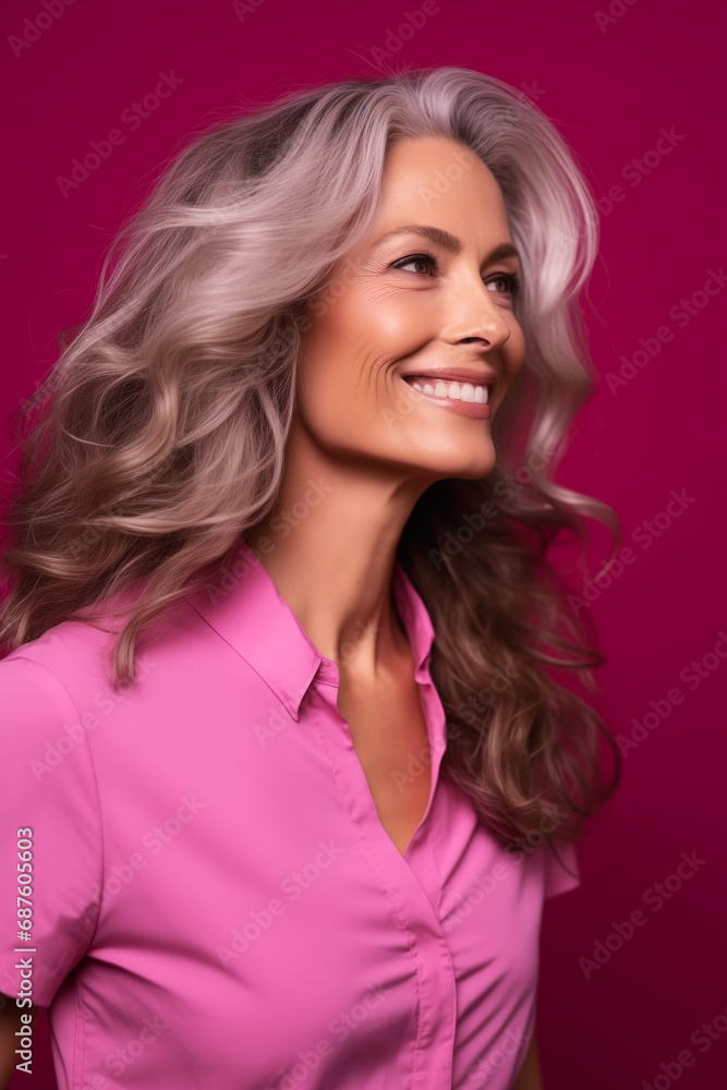 portrait of a woman isolated on a pink background portrait of a woman isolated on a pink background