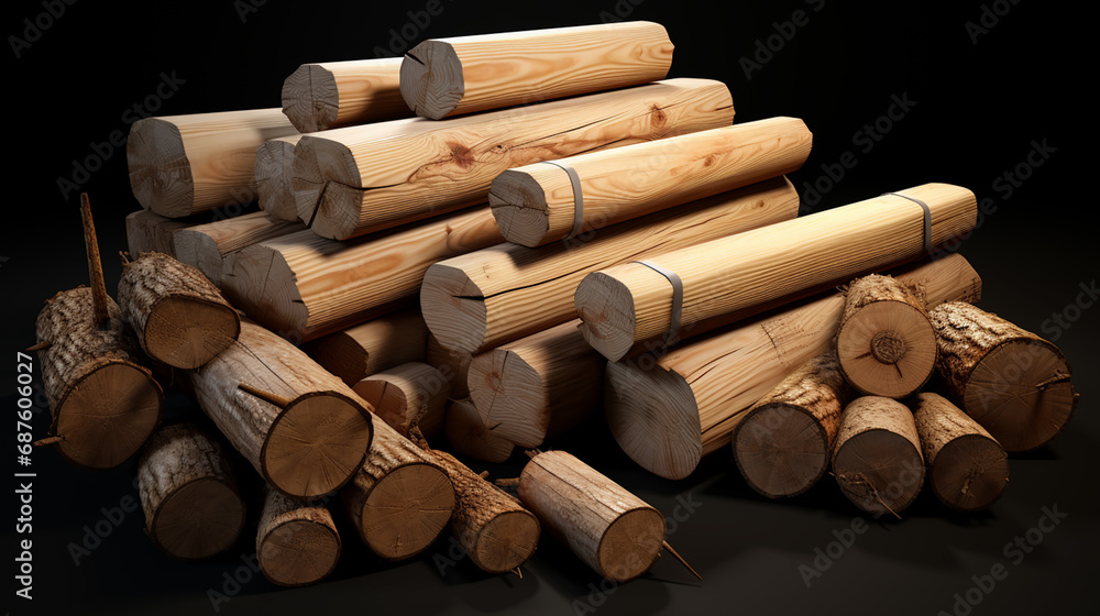 Sawmill. Wooden planks at a sawmill or in a carpentry workshop. Sawing and drying of wood. Woodworking industry