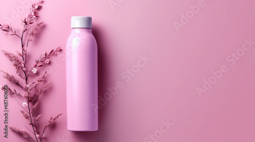 A plastic bottle without label on pink background. Mockup for cosmetic product  minimal concept.