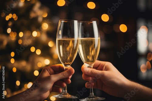 couple toast with sparkling wine for christmas