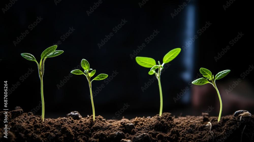 Close up of seedlings with green leaves in ground in garden. plants, growth, nature, tranquillity, summer and garden. Close up of seedlings with green leaves in ground in garden. plants, growth, nature, tranquillity, summer and garden.