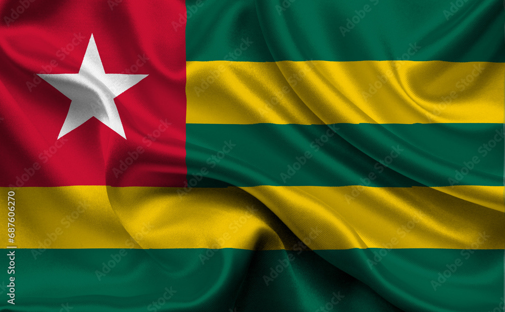 High detailed flag of Togo. National Togo flag. Africa. 3D illustration.